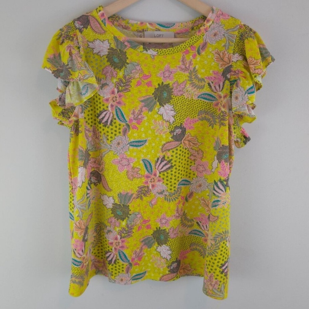 ⛱️🔥LOFT - Bright Floral Flutter Sleeve Top - XL
